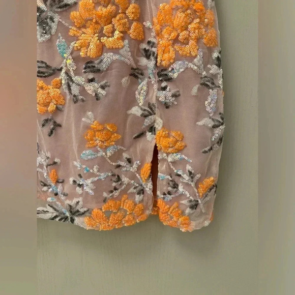 Lucy in the Sky Floral Mesh Sequin Dress in Orange Size L Sold Out Online - Picture 4 of 12